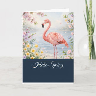 Flamingo Frühling Karte - Hallo Frühling Grußkarte