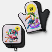 Flamingo Fun Ofenhandschuh & Topflappen-Set (Vorderseite/Rückseite)