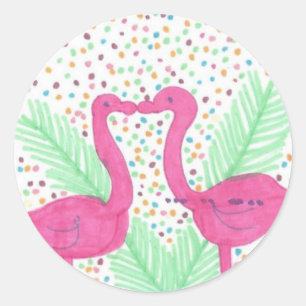 Flamingo Fun tropisches Muster Runder Aufkleber