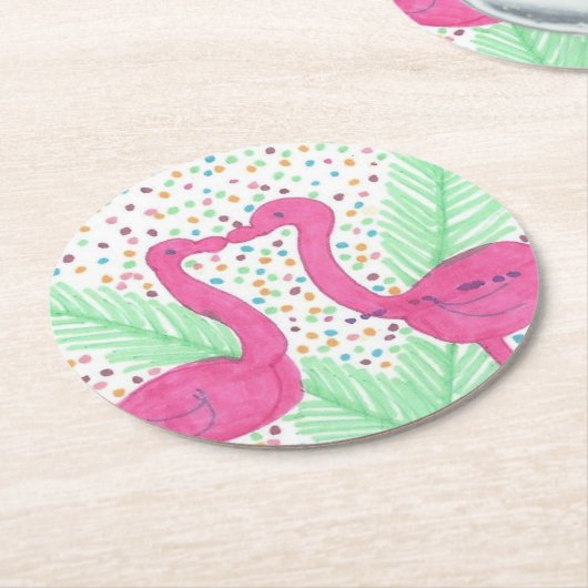 Flamingo Fun tropisches Muster Runder Pappuntersetzer (Angewinkelt)