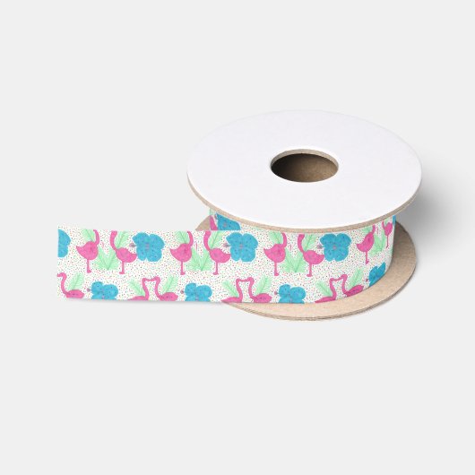 Flamingo Fun tropisches Muster Satinband (Spule)