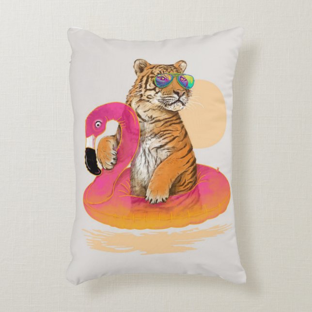 Flamingo | Funny Chillin Flamingo Tiger Friends Dekokissen (Vorderseite(Vertikal))