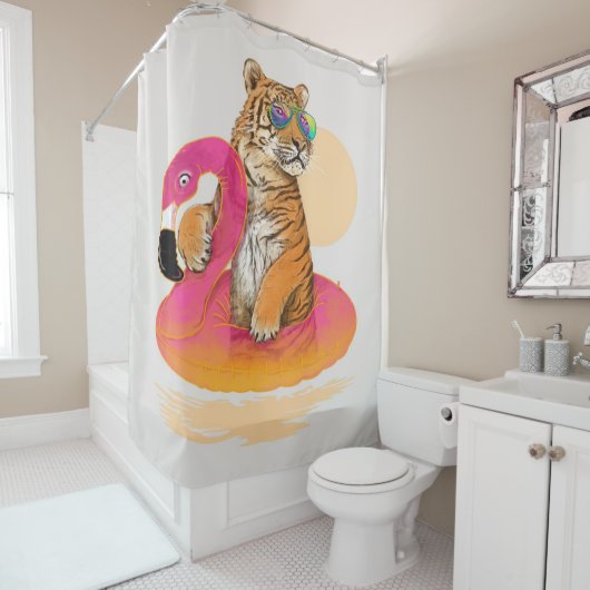 Flamingo| Funny Chillin Flamingo Tiger Friends Duschvorhang (Beispiel)