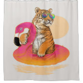 Flamingo| Funny Chillin Flamingo Tiger Friends Duschvorhang (Vorderseite)