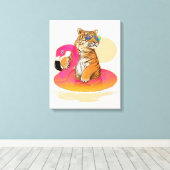 Flamingo | Funny Chillin Flamingo Tiger Friends Leinwanddruck (Insitu (Holzboden))