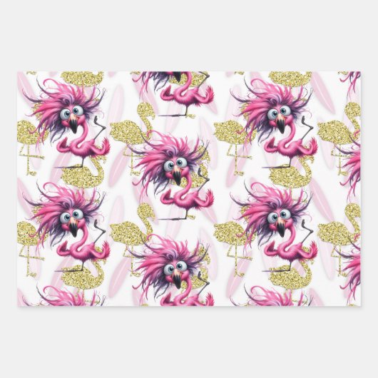 Flamingo Funny Design für Party Geschenkpapier Set (Vorderseite 3)