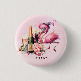 Flamingo Funny Face mit Champagner für Party Button