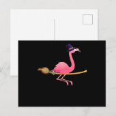 Flamingo | Funny Flamingo Hexeny Halloween Ankündigungspostkarte (Vorne/Hinten)