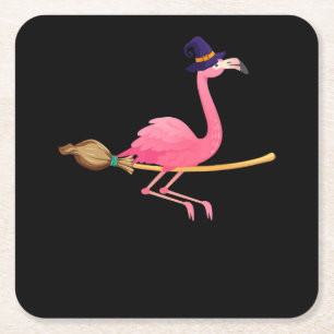 Flamingo   Funny Flamingo Hexeny Halloween Rechteckiger Pappuntersetzer