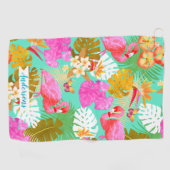 Flamingo Garden Aquamarin Golfhandtuch (Horizontal)