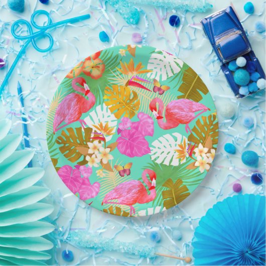 Flamingo Garden Aquamarin Pappteller (Party)