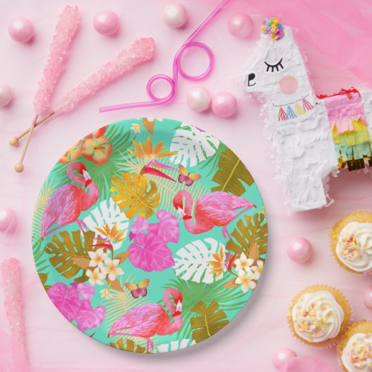 Flamingo Garden Aquamarin Pappteller (Party)