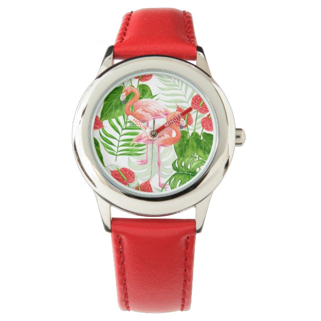 Flamingo Garden Armbanduhr (Vorderseite)