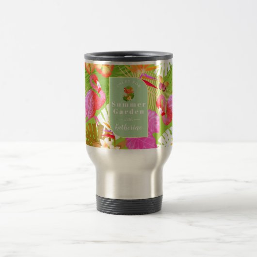 Flamingo Garden Bright Green Reisebecher (Mittel)