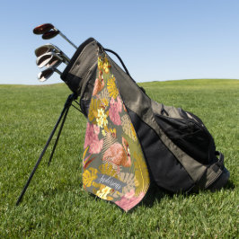 Flamingo Garden Dark Gray Golfhandtuch