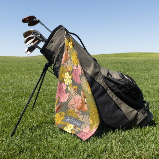 Flamingo Garden Dark Gray Golfhandtuch (Gras)