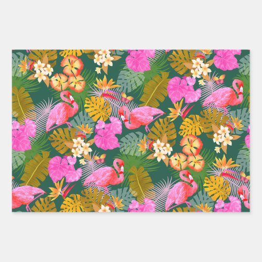 Flamingo Garden Dark Green Geschenkpapier Set (Vorderseite 2)