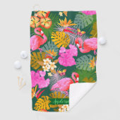 Flamingo Garden Dark Green Golfhandtuch (Insitu)