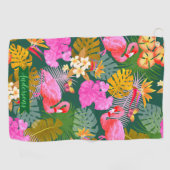 Flamingo Garden Dark Green Golfhandtuch (Horizontal)