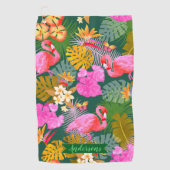 Flamingo Garden Dark Green Golfhandtuch (Vorderseite)