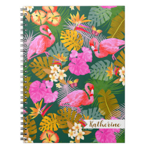 Flamingo Garden Dark Green Notizblock