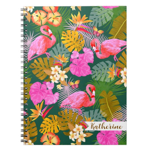 Flamingo Garden Dark Green Notizblock (Vorderseite)
