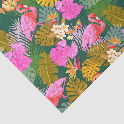 Flamingo Garden Dark Green Seidenpapier (Ausschnitt)