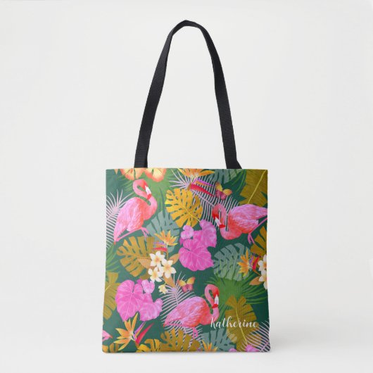 Flamingo Garden Dark Green Tasche (Vorderseite)