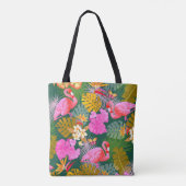Flamingo Garden Dark Green Tasche (Rückseite)