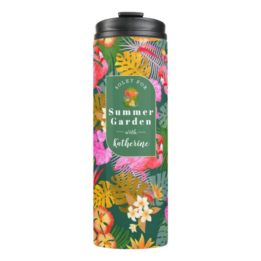 Flamingo Garden Dark Green Thermosbecher (Vorderseite)
