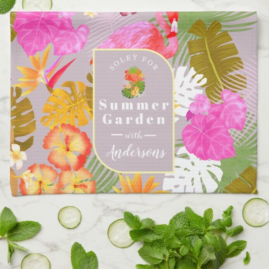 Flamingo Garden Gray Geschirrtuch (Gefaltet)