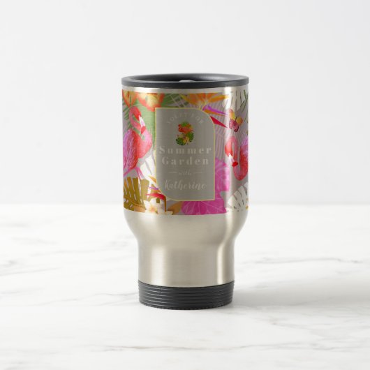 Flamingo Garden Gray Reisebecher (Mittel)