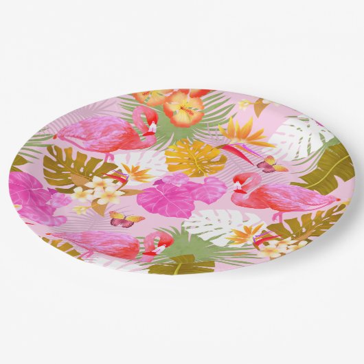 Flamingo Garden Pink Pappteller (Schrägansicht)