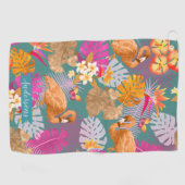 Flamingo Garden Turquoise Golfhandtuch (Horizontal)