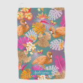 Flamingo Garden Turquoise Golfhandtuch (Vorderseite)