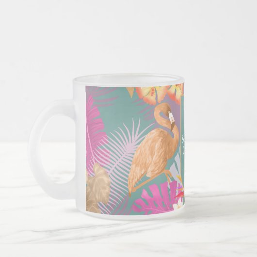 Flamingo Garden Turquoise Mattglastasse (Links)