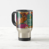 Flamingo Garden Turquoise Reisebecher (Vorderseite Links)