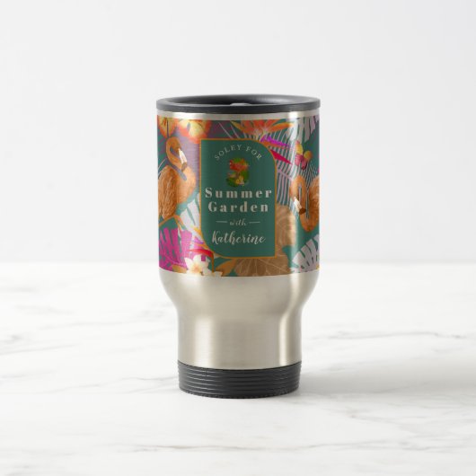 Flamingo Garden Turquoise Reisebecher (Mittel)