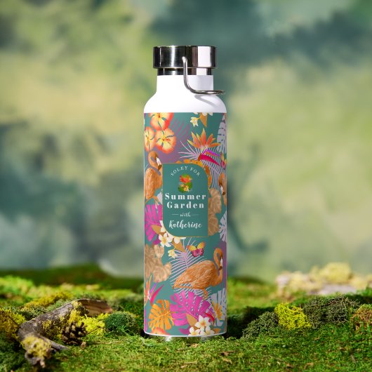Flamingo Garden Turquoise Trinkflasche (Außenbereich (gedreht))