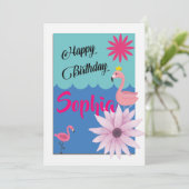 Flamingo-Geburtstag Einladung (Stehend Vorderseite)