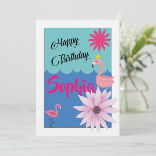 Flamingo-Geburtstag Einladung (Stehend Vorderseite)