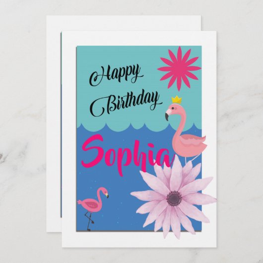 Flamingo-Geburtstag Einladung (Vorne/Hinten)
