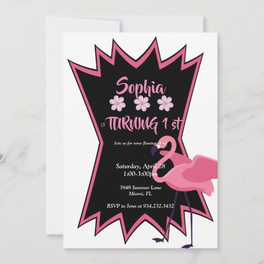 Flamingo-Geburtstag Einladung (Vorderseite)