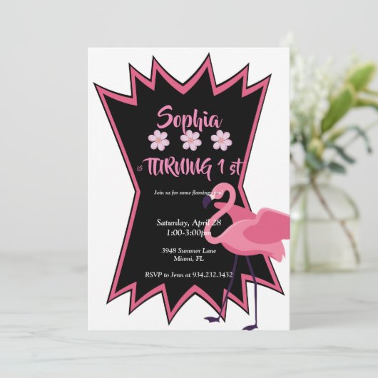 Flamingo-Geburtstag Einladung (Stehend Vorderseite)