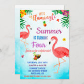 Flamingo Geburtstag Einladung Tropical luade einla (Vorne/Hinten)