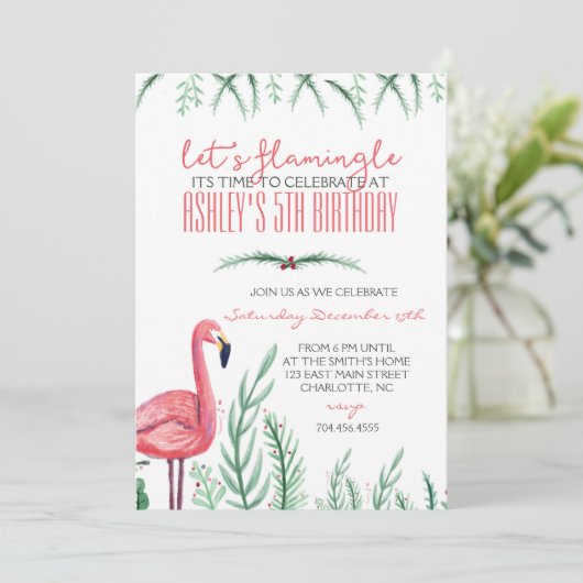 Flamingo GEBURTSTAG Party Einladung (Stehend Vorderseite)