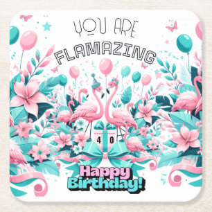 Flamingo-Geburtstag-Untersetzer Rechteckiger Pappuntersetzer