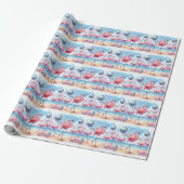Flamingo-Geburtstags-Strandparty Geschenkpapier (Ungerollt)