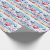 Flamingo-Geburtstags-Strandparty Geschenkpapier (Ecke)