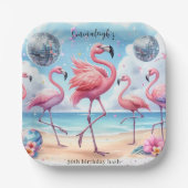 Flamingo-Geburtstags-Strandparty Pappteller (Vorderseite)